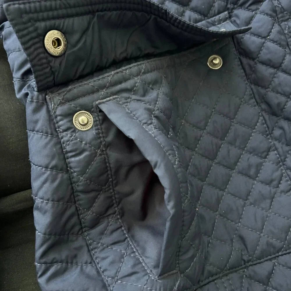 Tommy Hilfiger Women’s Quilted Barn Jacket Blue Hooded Zip Snap Coat Medium M